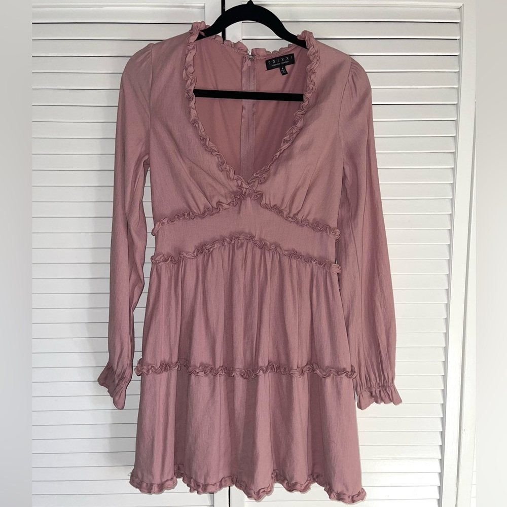 Trixxi Mauve Long Sleeve Ruffle Dress
